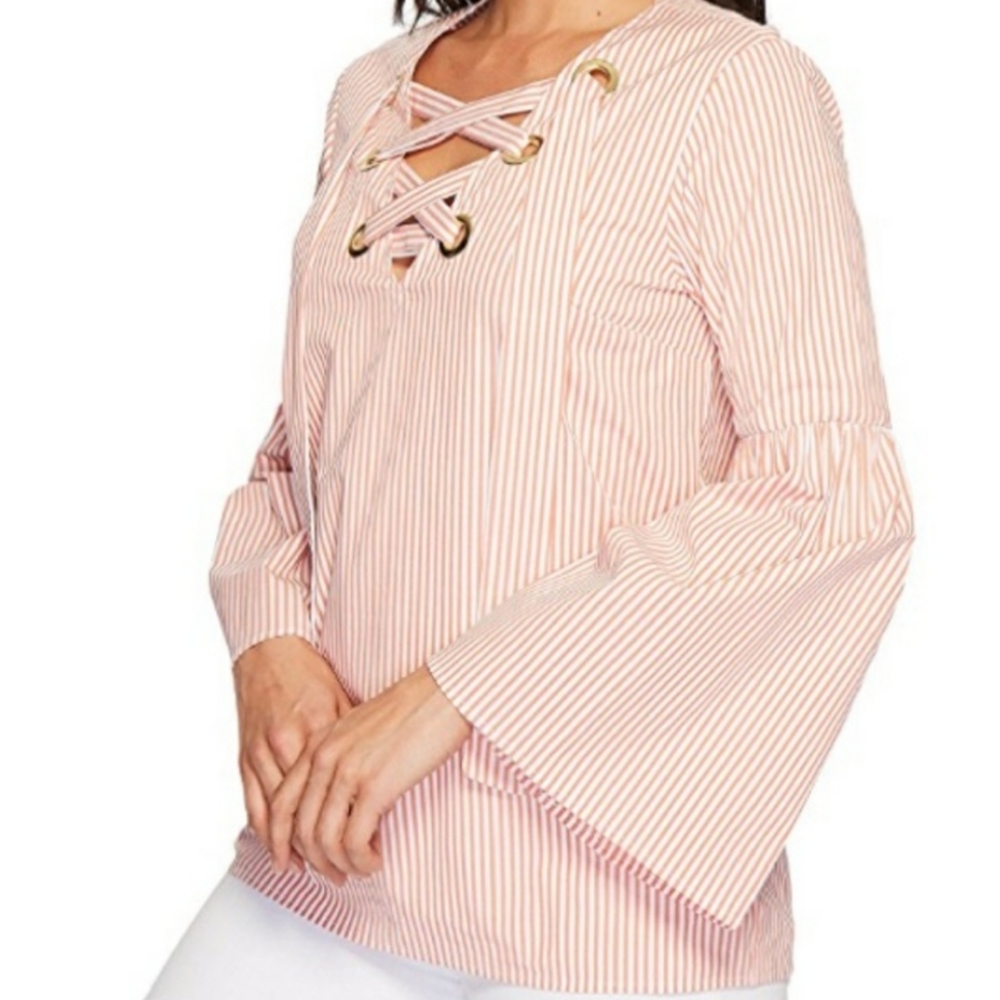 NWT Michael Kors Striped Orange Grommet Top